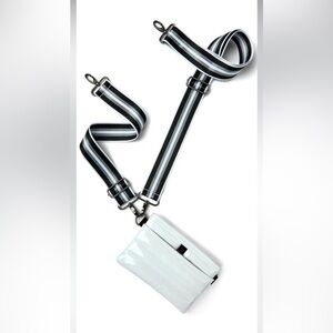 White Crossbody Puff Clutch Bag with 2 Black Striped Straps crossbody/fannypack